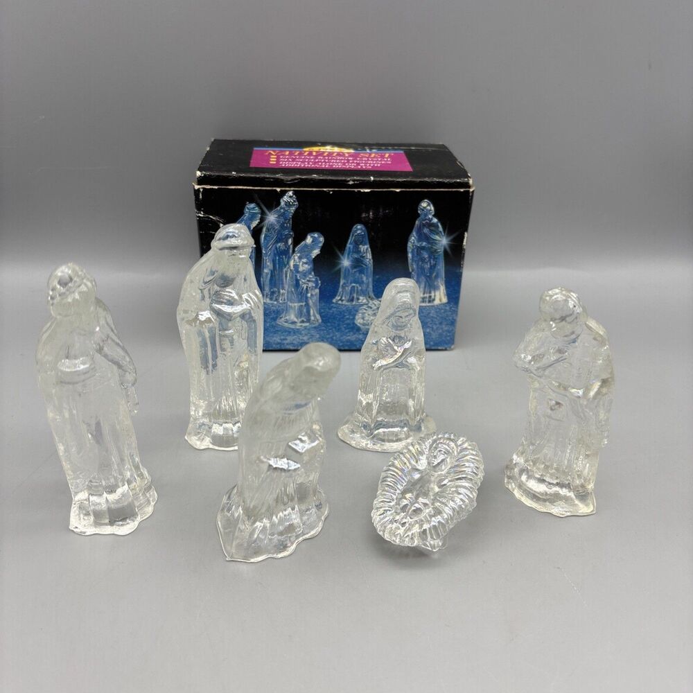 Christmas Nativity Set Genuine Rainbow Crystal 6-Piece Figurines W/ Box